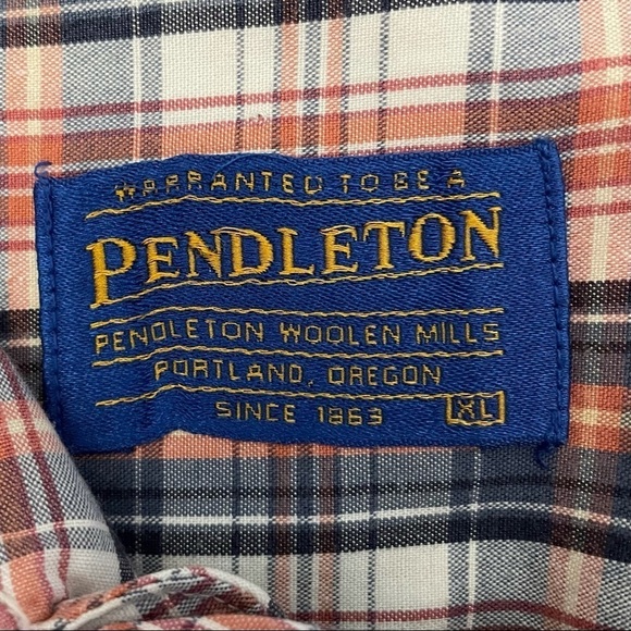 Pendleton Orange Blue Plaid Casual Button Shirt - Picture 10 of 11